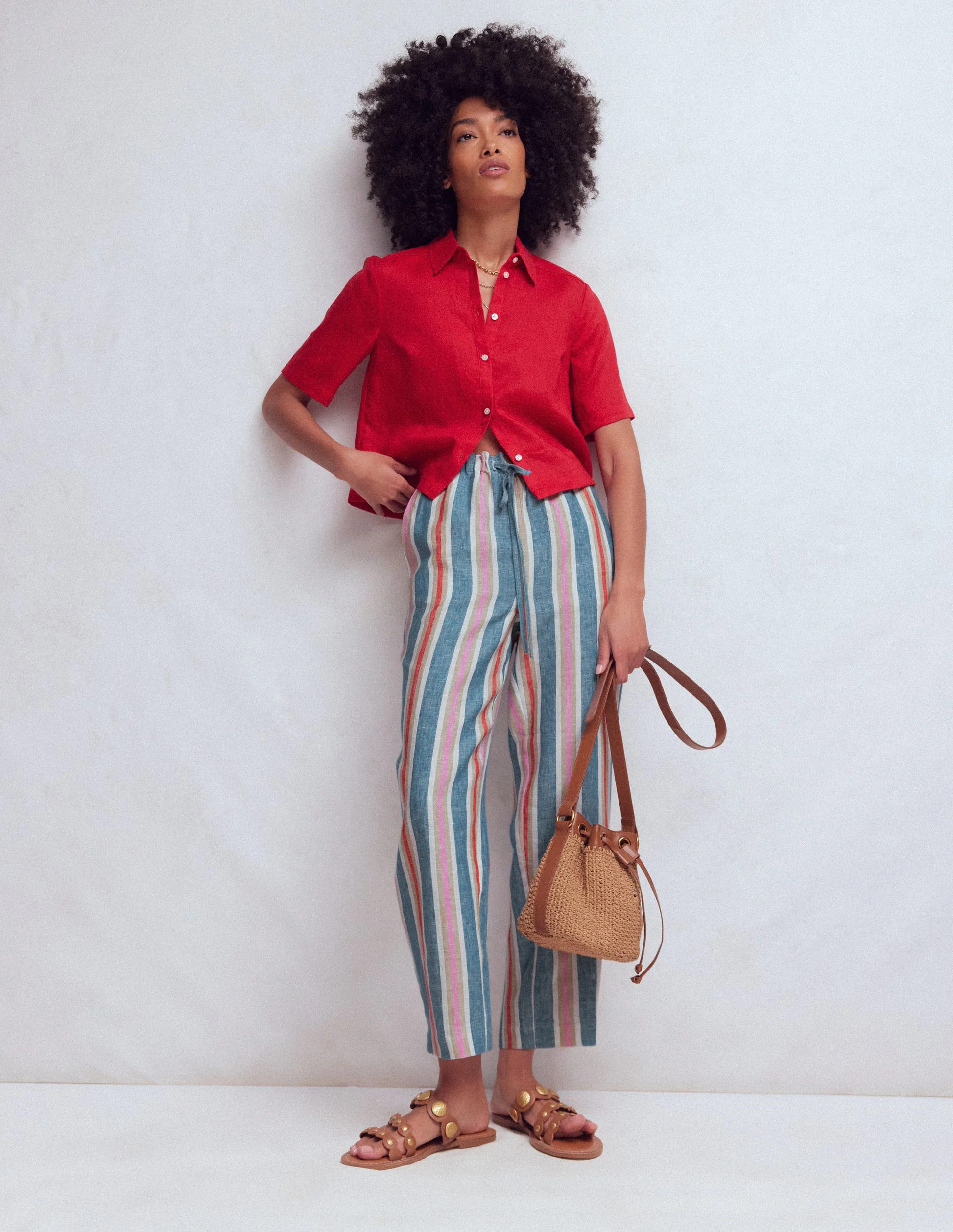 Islington Linen Crop Pants-Faience and Rose Multistripe | Boden (US)