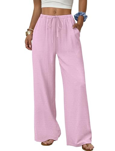 Sampeel Wide Leg Pants for Women Flowy Palazzo Drawstring Elastic Waist Trousers with Pockets Sum... | Amazon (US)