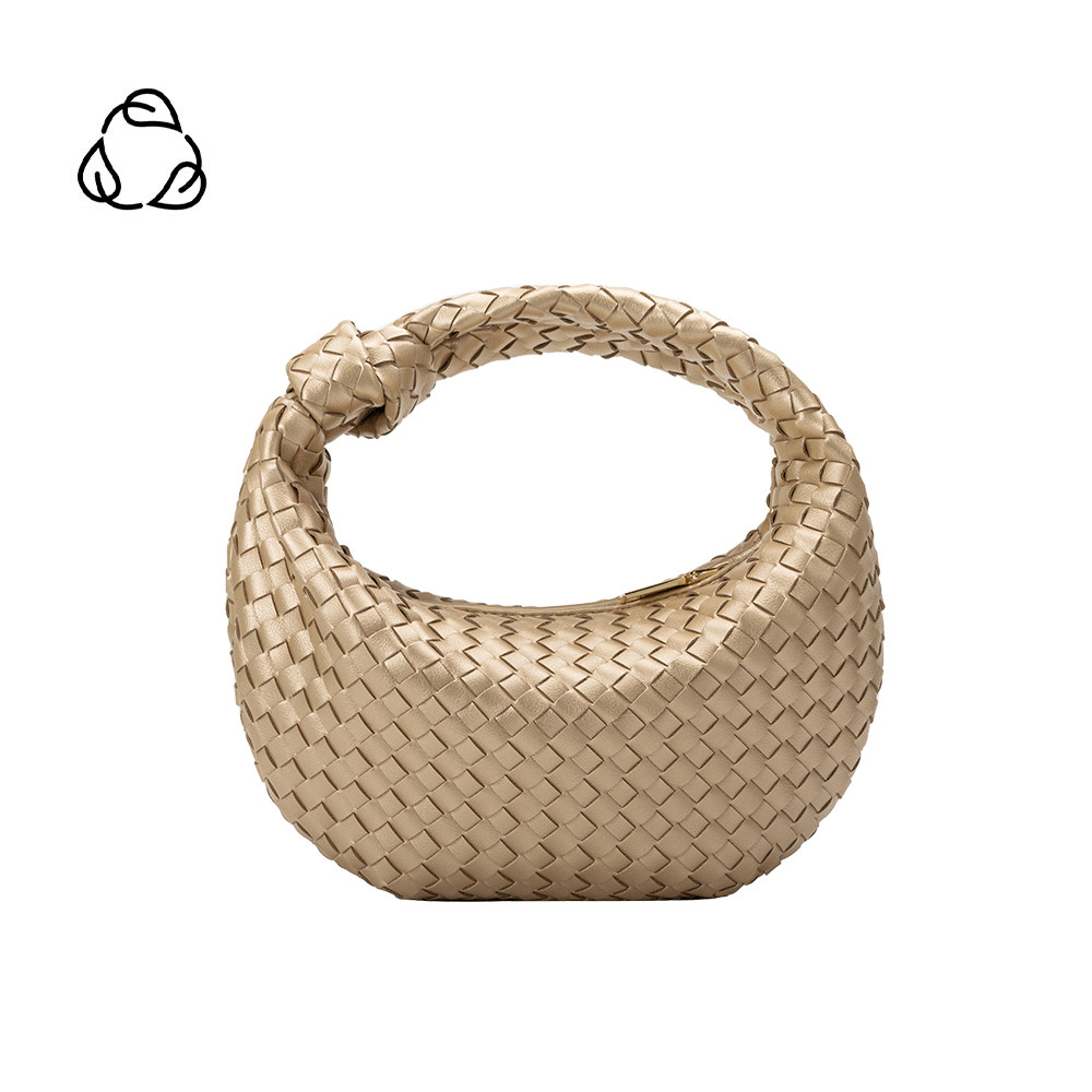 Gold Larissa Mini Recycled Vegan Leather Woven Hobo Bag | Melie Bianco | Melie Bianco