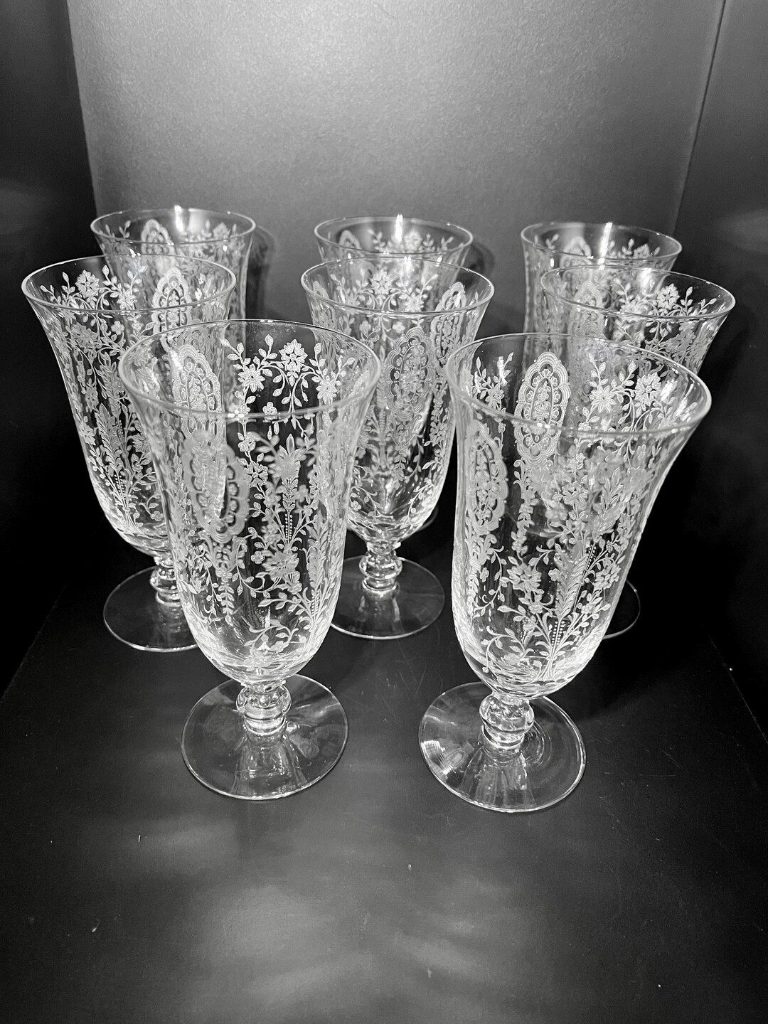 Tiffin Franciscan “june Night” 6-5/8” Iced Tea Goblets | Etched Floral Crystal | Set of 8 -... | Etsy (US)