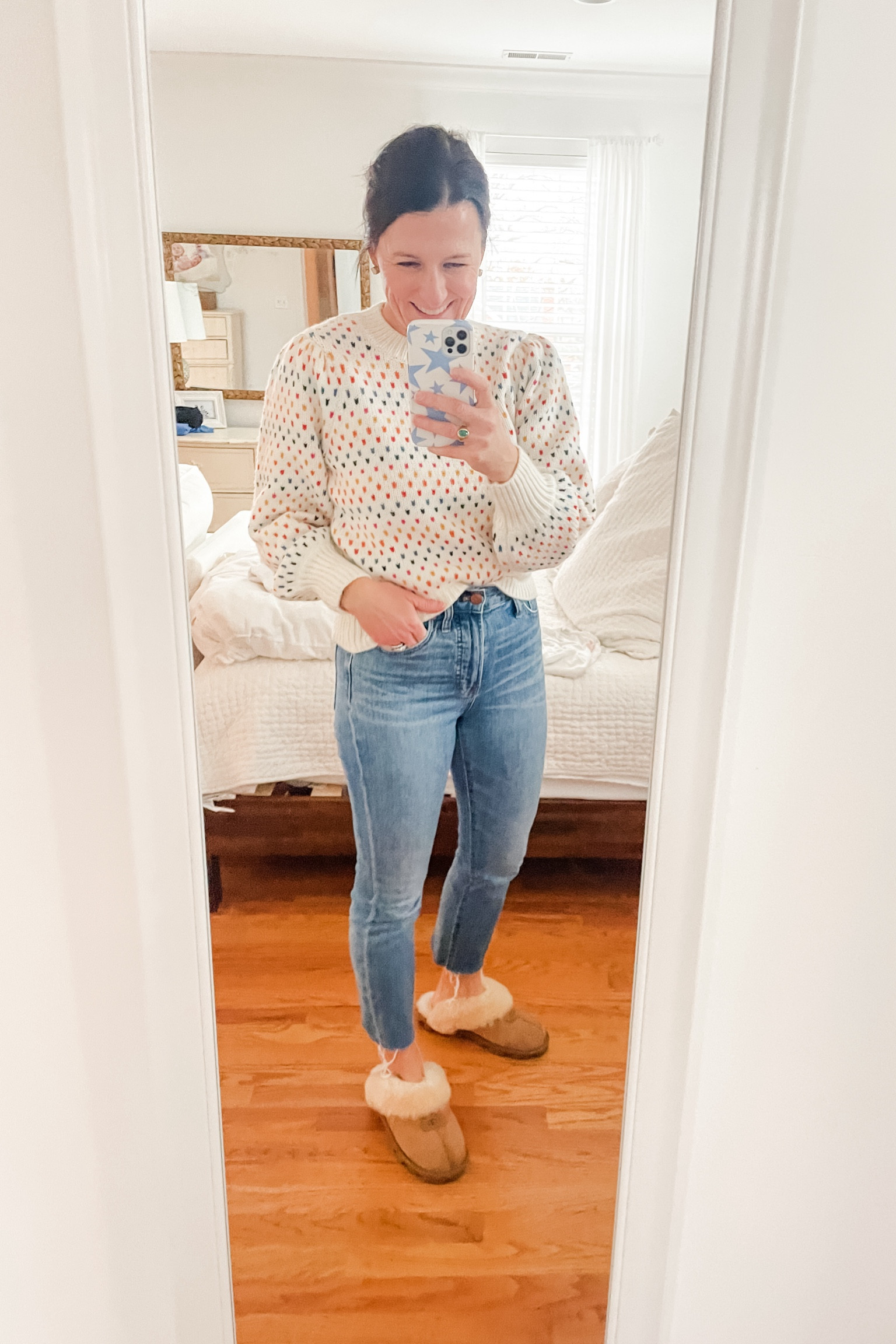 Keeping it comfy and casual for my first day back at school! My sweetheart picked out this sweater as a Christmas surprise for me and I love it! Already got a few compliments on it this morning too. 🥰 (It’s currently on SALE!!) And I’ve been wanting Ugg slippers forever, so I put them in my list. Guess I was a good girl because he got me those too! Been the perfect outfit for a day of meetings and lesson planning. ❤️

#LTKover40