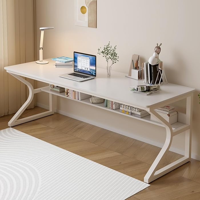Extra Long Desk with Bookshelf - 71" Double Long Writing Table for 2-Person Workstation, Modern S... | Amazon (US)