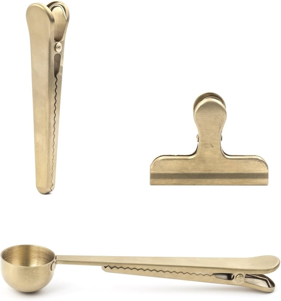 Kikkerland Kitchen Clip Set (Set of 3), Brass | Amazon (US)