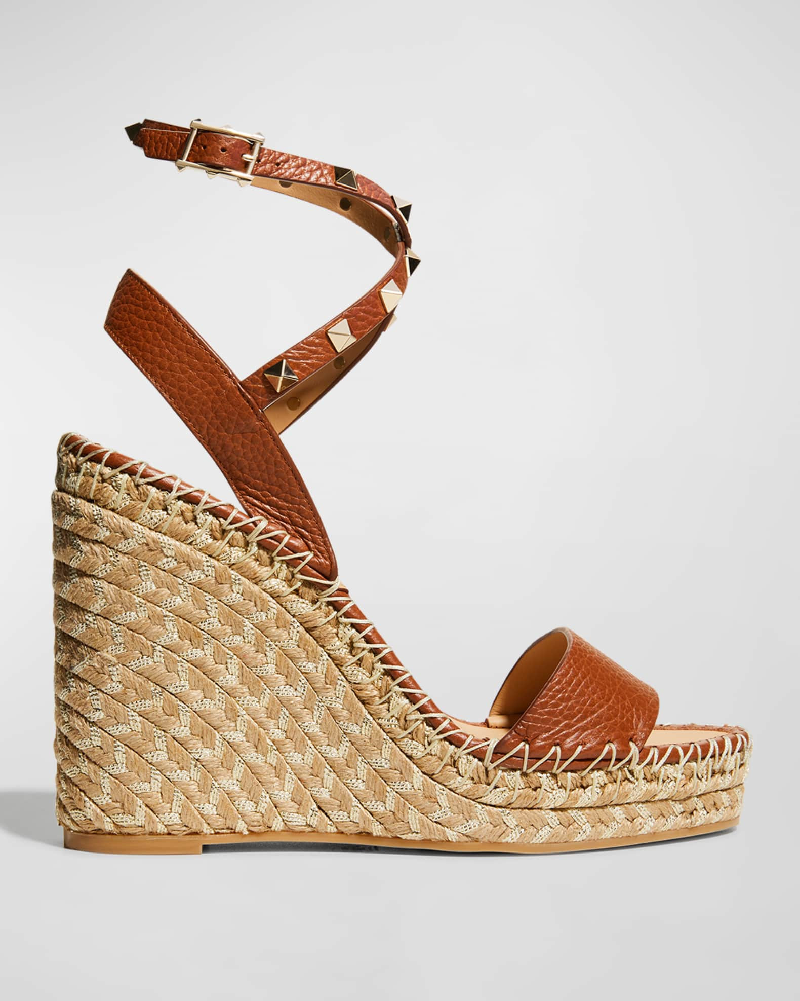 Valentino Garavani 125mm Rockstud Double Wedge Espadrilles | Neiman Marcus