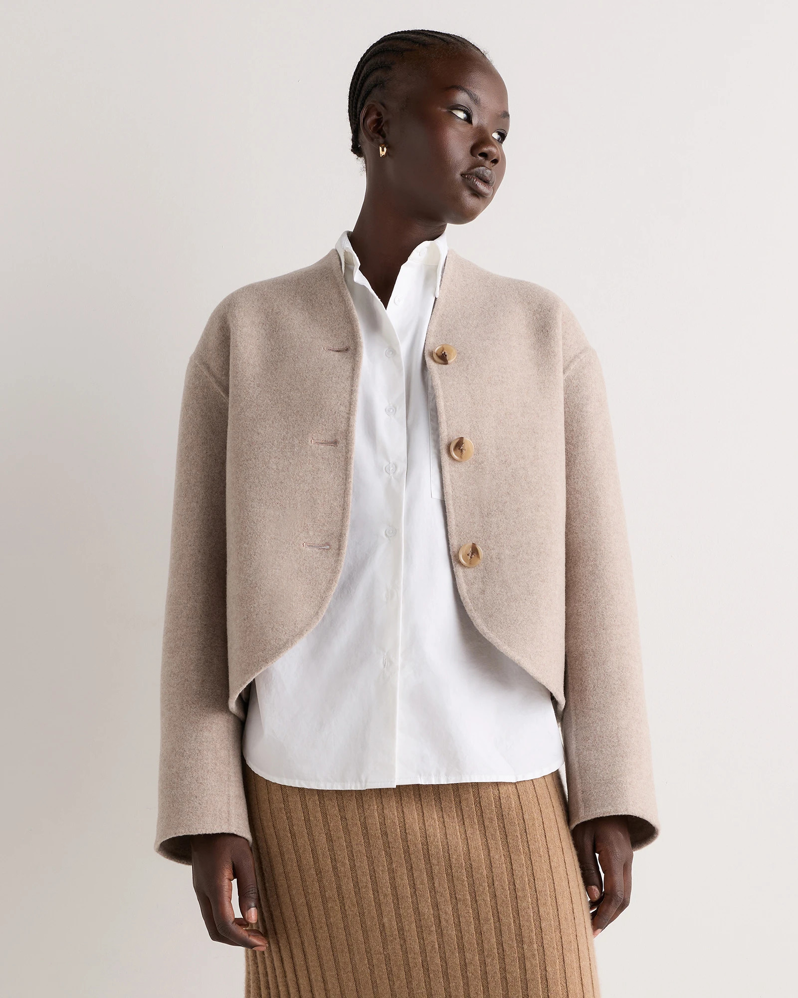 Quince | Women's Double-Faced Merino Wool Collarless Cropped Jacket in Black, Size Small | Quince