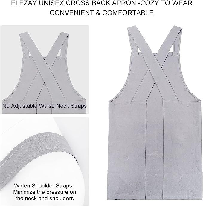 ELEZAY Aprons for Women with Pockets Plus Size Comfort Cross Back No Tie Cotton Linen Apron Pinaf... | Amazon (US)