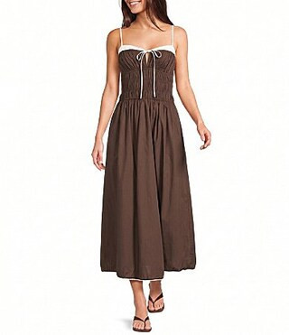 NIA Thomas Sweetheart Keyhole Tie Front Neckline Sleeveless Contrast Trim Cinched Midi Dress -  M | Dillard's