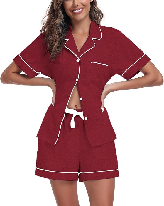 COLORFULLEAF Womens 100% Cotton Pajamas Set Short Sleeve Button Down Pjs | Amazon (US)