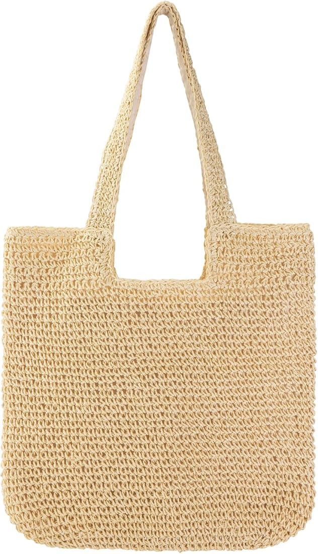 Straw Beach Tote Bag for Women Large Summer Woven Straw Bag Lightweight Foldable Shoulder Handbag... | Amazon (US)