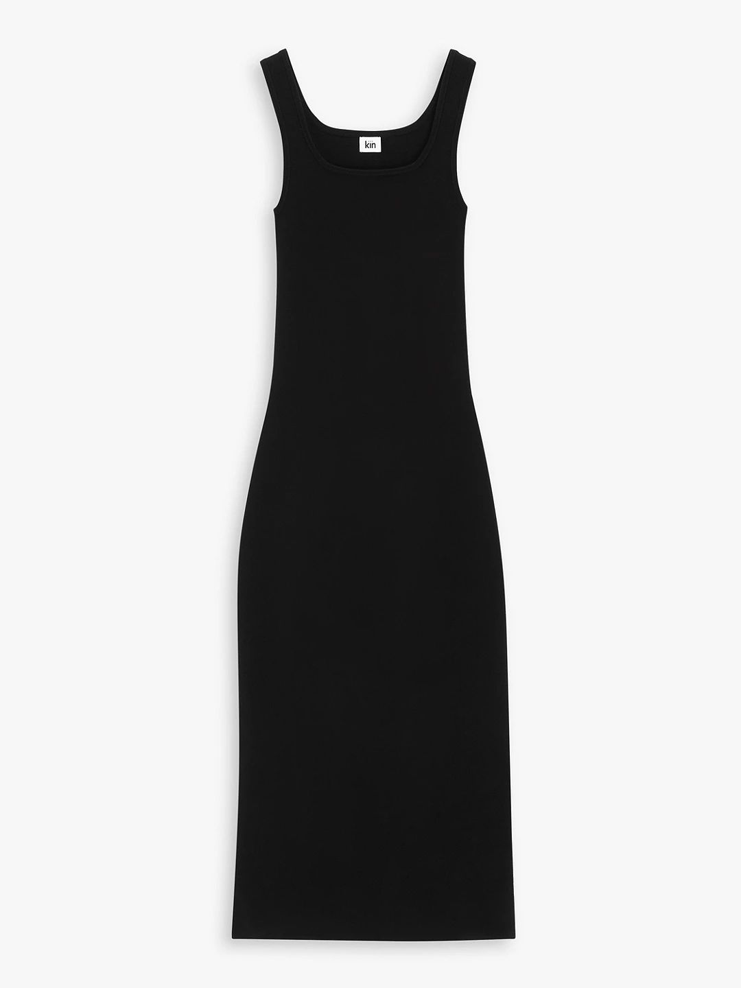 Kin Plain Slim Fit Square Neck Midi Dress, Black | John Lewis (UK)