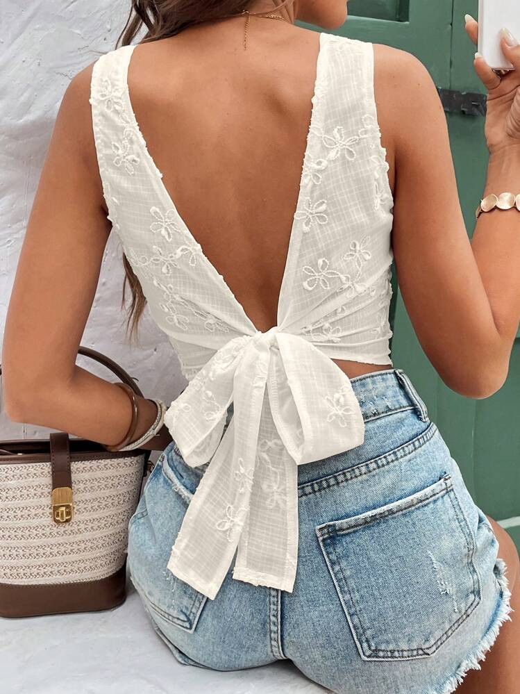 SHEIN Frenchy Women's Solid Color Sleeveless Casual Backless Tie Shirt, Summer | SHEIN