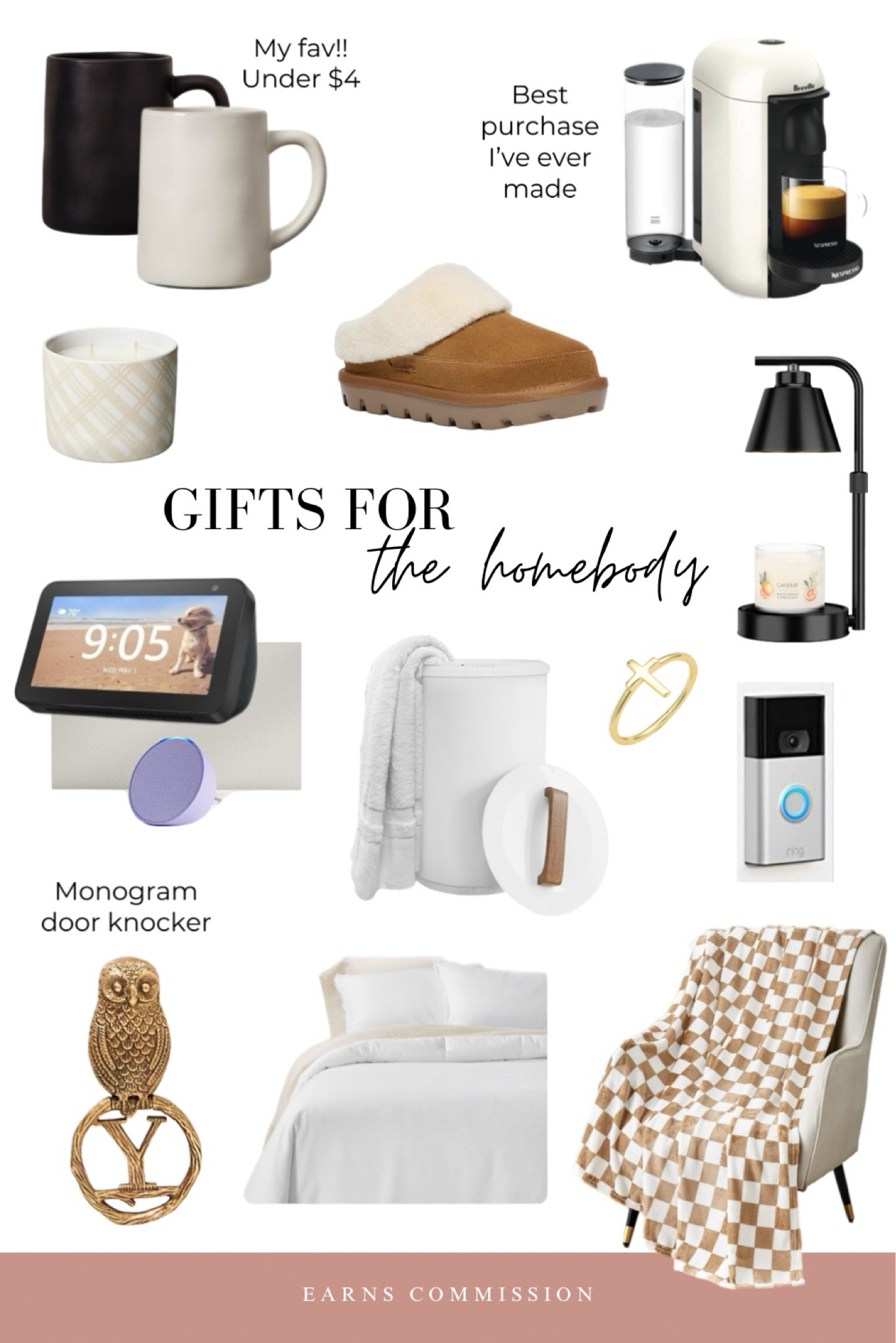 Gift guide, gifts for her, gifts for the homebody, cozy gifts, hearth and hand with magnolia coffee mugs, hearth and hand plaid candle, Nespresso machine, Koolaburra by Ugg tizzey, electric candle warmer, echo show, echo pop, towel warmer, ring doorbell, monogram door knocker, Anthropologie, checkered blanket, casaluna bedding, target finds, Amazon finds 

#LTKhome #LTKGiftGuide #LTKfindsunder100