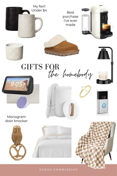 Gift guide, gifts for her, gifts for the homebody, cozy gifts, hearth and hand with magnolia coffee mugs, hearth and hand plaid candle, Nespresso machine, Koolaburra by Ugg tizzey, electric candle warmer, echo show, echo pop, towel warmer, ring doorbell, monogram door knocker, Anthropologie, checkered blanket, casaluna bedding, target finds, Amazon finds 

#LTKhome #LTKGiftGuide #LTKfindsunder100