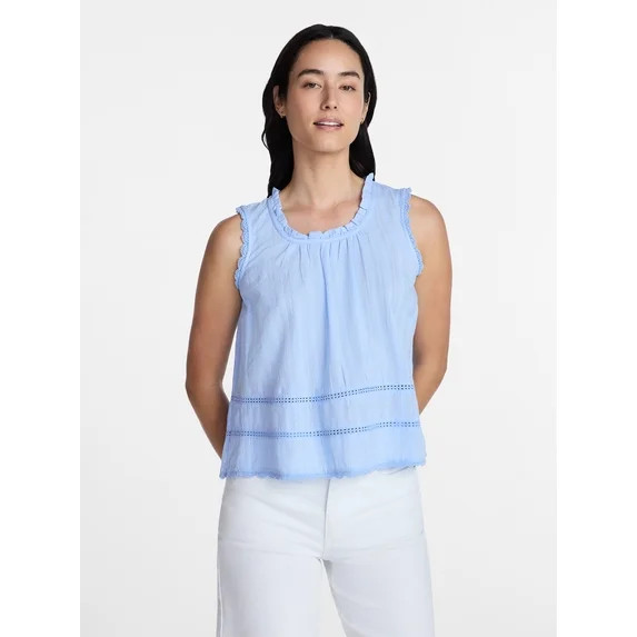 Time and Tru Women's Lace and Ruffle Cotton Tank Top, Sizes XS-XXXL | Walmart (US)
