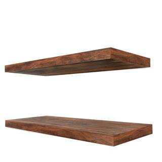 Sorbus Solid Wood Floating Shelves, 24 in. W x 9 in. D Walnut Wood Decorative Wall Shelf, Set of-... | The Home Depot