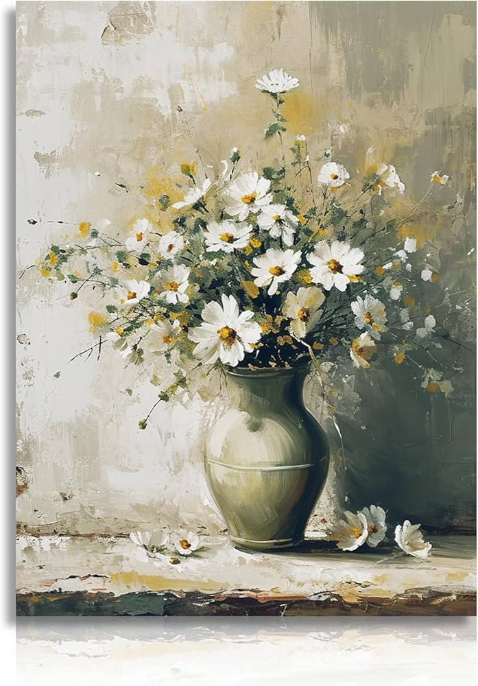 NymphFable Vintage Floral Wall Art Print Daisy in Vase Oil Painting, Classic Flower Wall Art Post... | Amazon (UK)