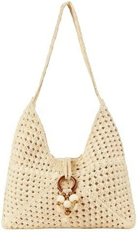 Peicees Crochet Summer Purse, Boho Woven Purse for Travel Beach Vacation Cruise Knit Shoulder Bag... | Amazon (US)