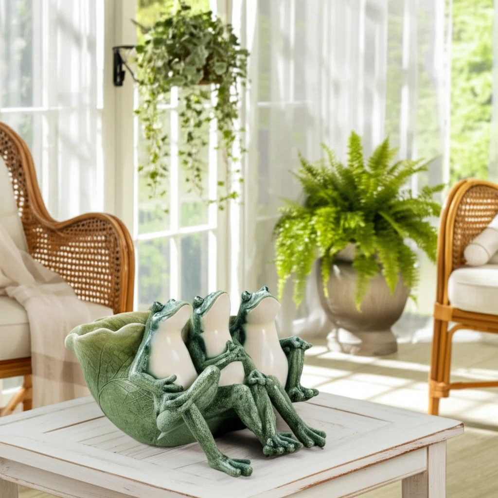 Garden Planter Resin Frog Statue with Leaf Bowl Detail Polyresin Decorative Indoor Outdoor Pot fo... | Wayfair North America