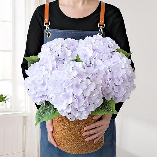 JINWOE Light Puple Fake Hydrange Flowers, 5Pcs 20Inch Large Boho Silk Flowers, Lifelike Hydrangea... | Amazon (US)