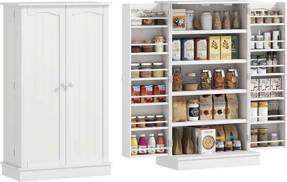 HOMCOM 41" Kitchen Pantry Cabinet, 2-Door Buffet Storage Cabinet with 12 Spice Racks and Adjustab... | Amazon (CA)