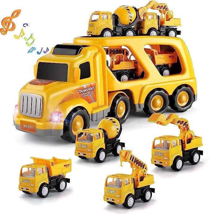 TEMI Truck Toys for 3 4 5 6 7 Year Old Boys - Construction Vehicles Transport Carrier Toy Kids To... | Amazon (US)
