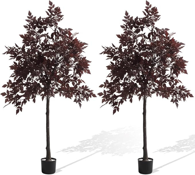 Giegxin 2 Pcs Artificial Cimicifuga Fall Faux Trees 5 Ft Plum Cimicifuga Stems Plant Realistic Le... | Amazon (US)