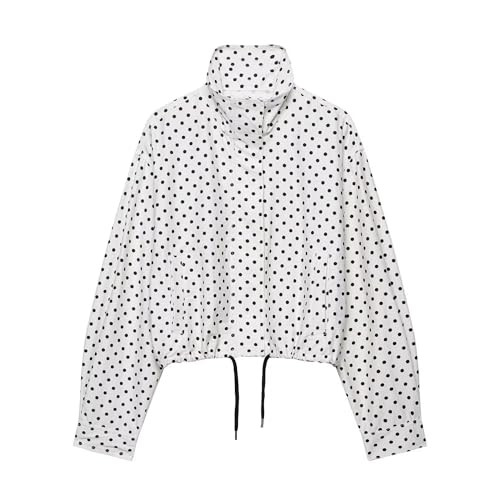 Xunger Women’s Polka Dot Jacket High Neck Long Sleeve Drawstring Hem Casual Trendy Cropped Coat... | Amazon (US)