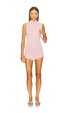 SER.O.YA Pina Knit Romper in Peach Pink & Eggshell from Revolve.com | Revolve Clothing (Global)