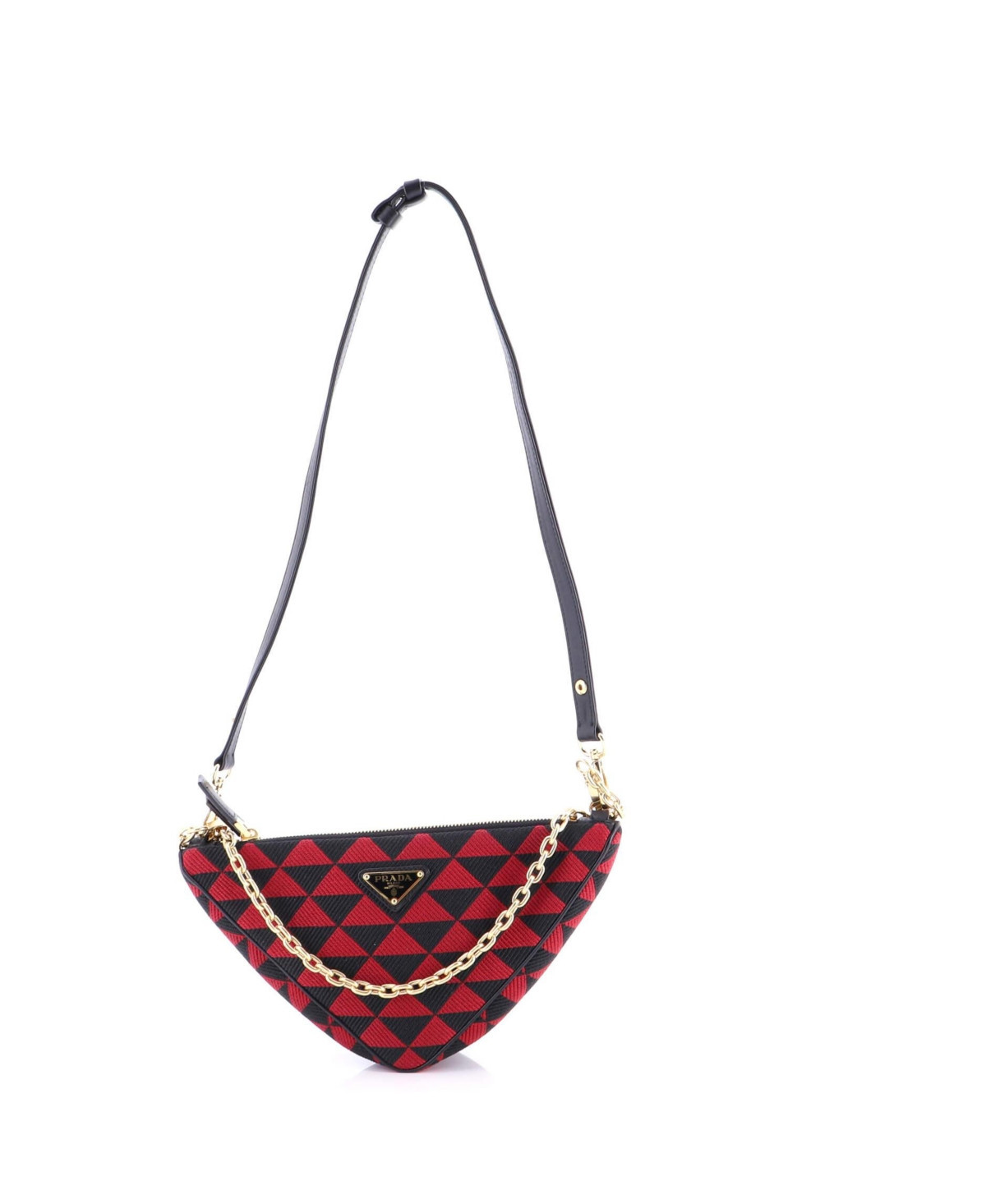 Pre-Owned Prada Mini Double Symbole Triangle Bag Leather and Jacquard - Red | Macy's