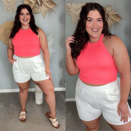 Summer casual OOTD // Coastal beach vacation outfit 🌊🐚🏝️ 
Wearing a size XL in top
White shorts part of set size XXL

#LTKSeasonal #LTKPlusSize #LTKStyleTip