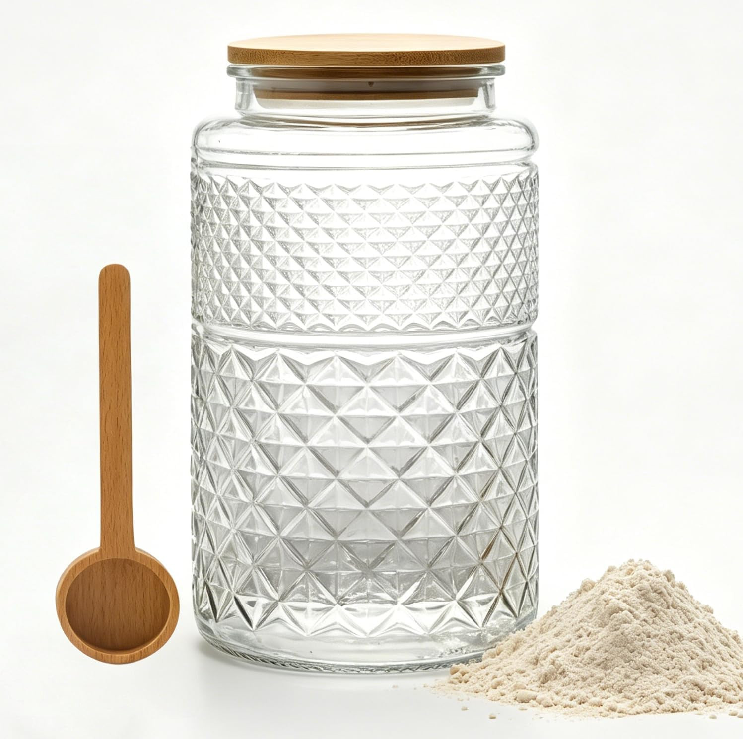 1 Gallon Vintage Glass Jar with Airtight Lid and Wooden Scoop,Round | Amazon (US)