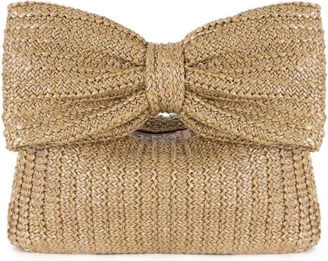 Women Bow Purse Summer Straw Woven Clutch Bag Handbags Vacation Beach Tote Formal Party Wedding 2... | Amazon (US)