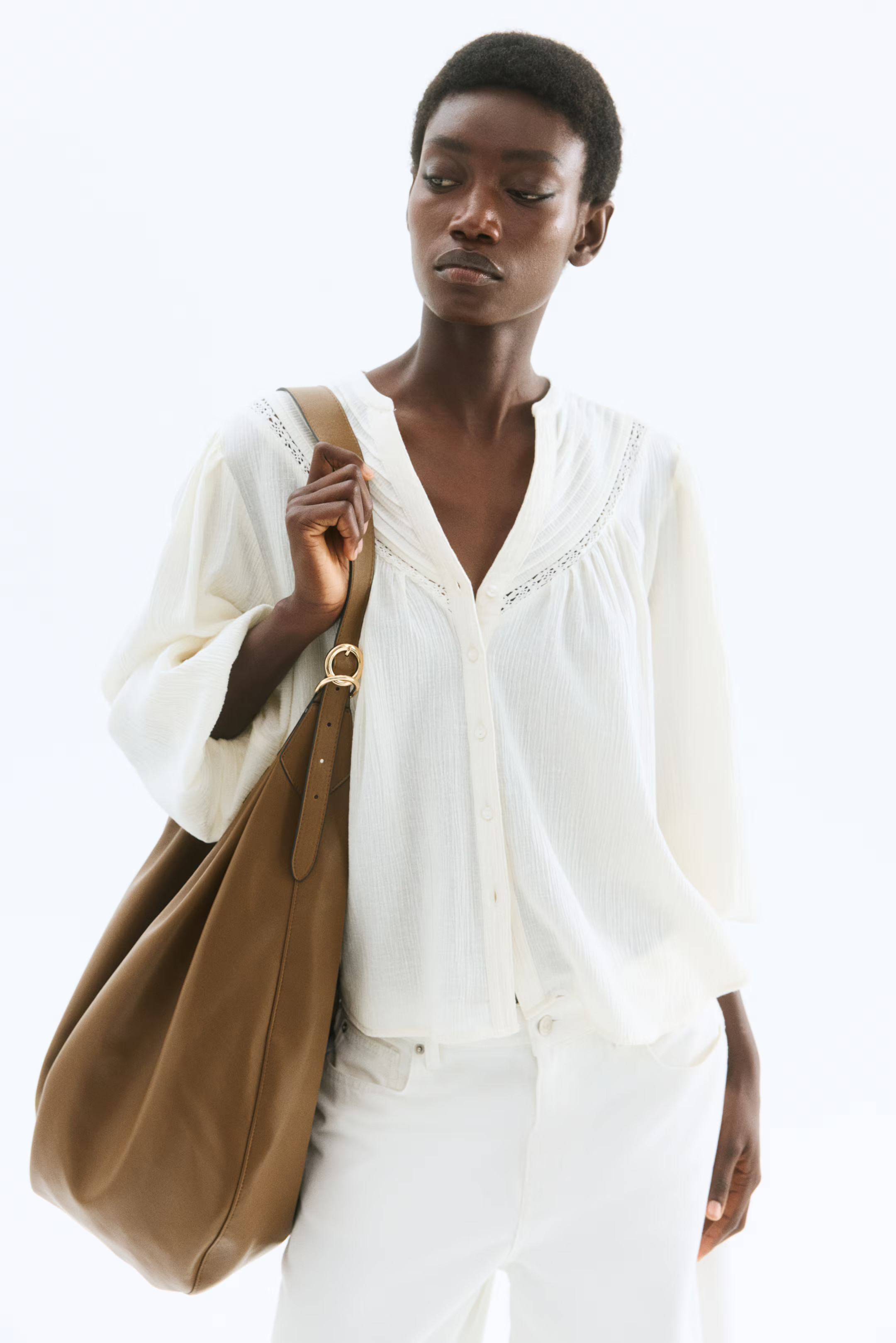 Crinkled linen-blend blouse | H&M (UK, MY, IN, SG, PH, TW, HK)