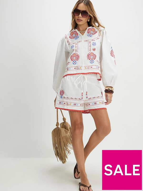 River Island White Embroidered Mexicana Shorts Co-ord | Very (UK)