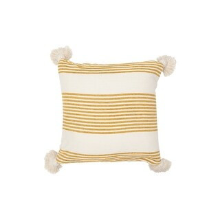 Cream Cotton & Chenille Pillow with Vertical Stripes, Tassels & Solid Cream Back (Mustard) | Bed Bath & Beyond