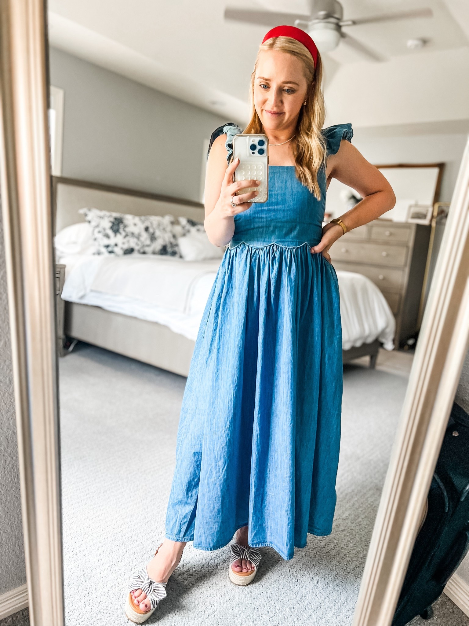 I love the scalloped waist and ruffled sleeves on this chambray dress! Dress fit tts. Perfect Fourth of July outfit! Similar shoes to these platforms that I’ve had for years. 

Fourth of July, denim dress, chambray, summer outfit 

#LTKFindsUnder100 #LTKPetite