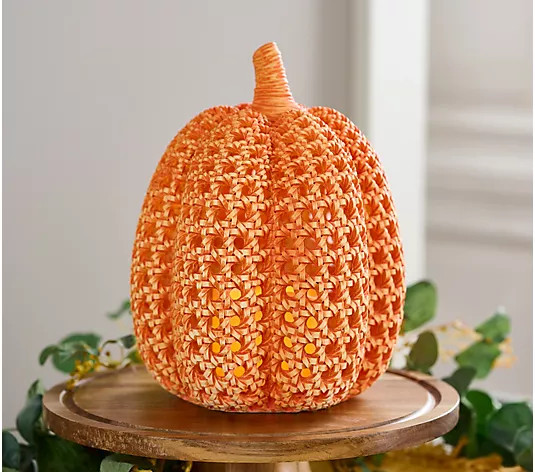 9.75" Illuminated Woven Design Pumpkin by Valerie | QVC