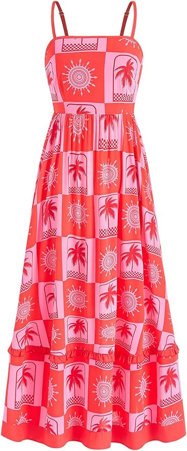 PRETTYGARDEN Summer Spaghetti Strap Dresses for Women 2025 Flowy Sundresses Casual Boho Sleeveles... | Amazon (US)