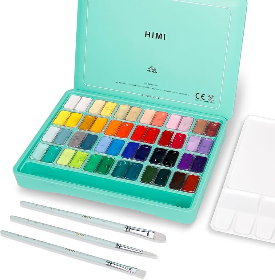HIMI Gouache Paint Set, 48 Colors x 0.4oz, Twin Cup Jelly Design, bouns 3 Brushes & a Palette, No... | Amazon (US)