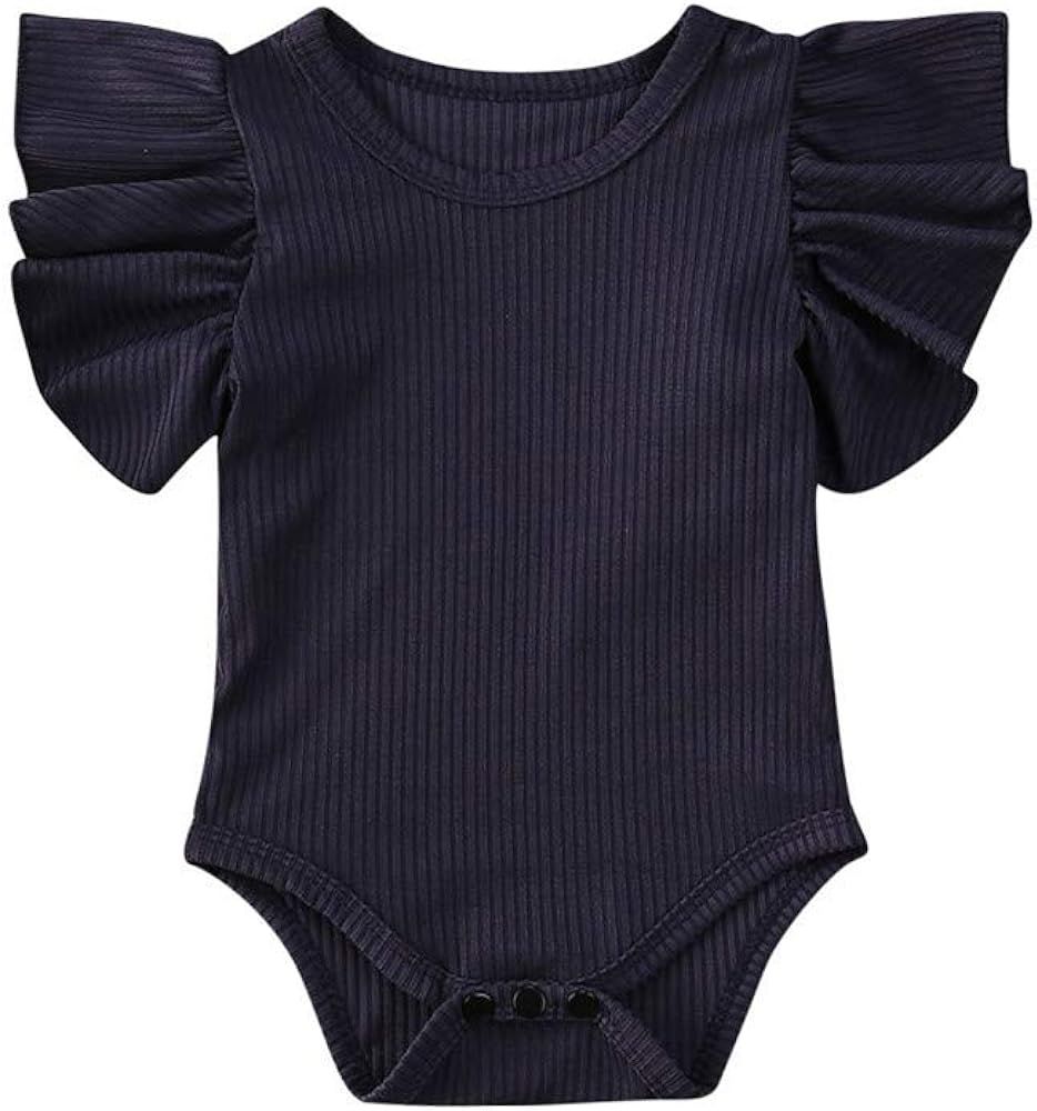 iddolaka Newborn Infant Baby Girl Solid Ruffle Romper Bodysuit Jumpsuit Casual Clothes One Piece ... | Amazon (US)