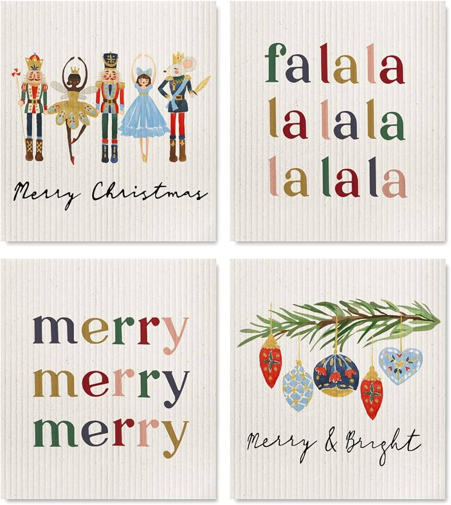 AnyDesign Nutcracker Swedish Dishcloth Christmas Cartoon Dish Towel Merry Bright Reusable Cotton ... | Amazon (US)