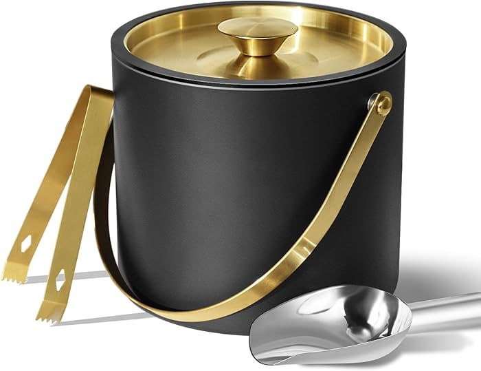 3L Ice Bucket with Silicone Lid, Scoop, Gold Tongs & Strainer, Stainless Steel Double Wall Insula... | Amazon (US)