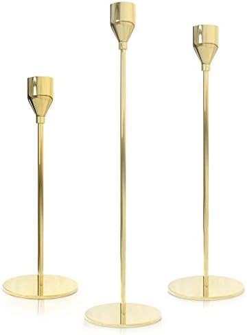 Webner Gold Candlestick Holders for Taper Candles, Set of 3 Taper Candle Holders for Candlesticks... | Amazon (US)