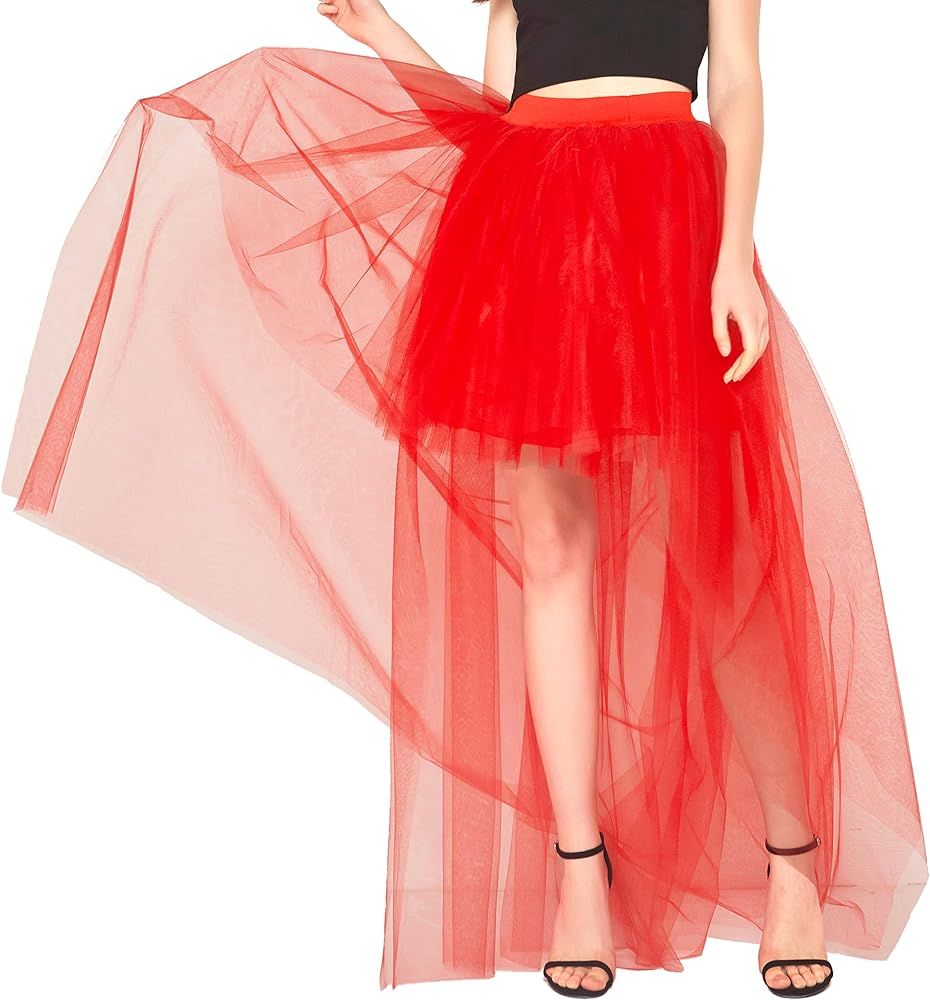 Bellady Women's High Low Mesh Net Lace Overlay Maxi Skirt | Amazon (US)