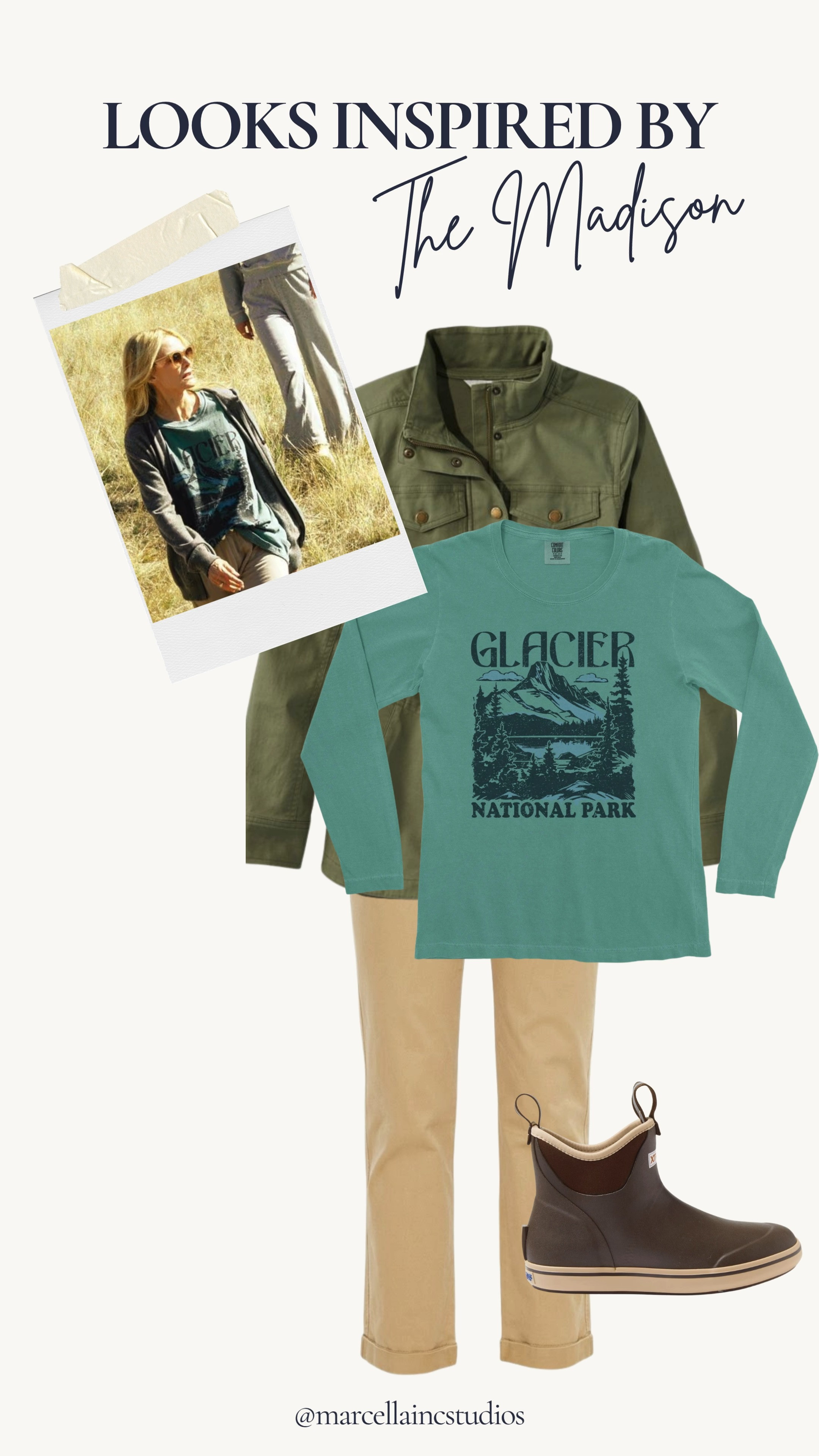 Looks inspired by The Madison, utility jacket, Glacier tee and boots with chinos. #utilityjacket #glaciertee #etsy #chinos #themadison #themadisonlooks #ltkstyletip 

 #LTKootd #LTKSeasonal #LTKOver40