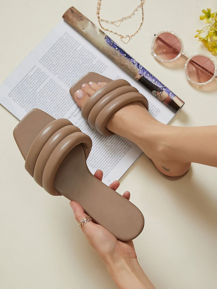 Padded Fake Leather Slide Sandals | SHEIN