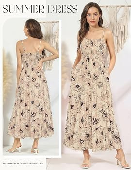 GRACE KARIN Summer Dresses for Women 2026 Vacation,Smocked Floral Maxi Dress,Boho Beach Sundress ... | Amazon (US)
