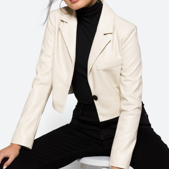 Off-White Vegan Leather Cropped Blazer — Large | Poshmark