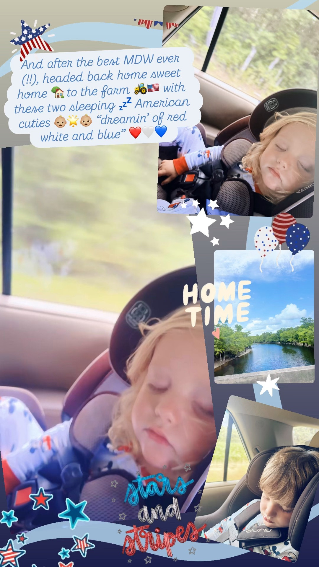 And after the best MDW ever (!!), headed back home sweet home 🏡 to the farm 🚜🇺🇸 (still so surreal saying that after so many years of dreaming 💭 about it and now it’s our forever home ☺️ - thank you, Jesus!)) with these two sleeping 💤 American cuties 👶🏼🌟👶🏼 “dreamin’ of red white and blue” ❤️🤍💙
