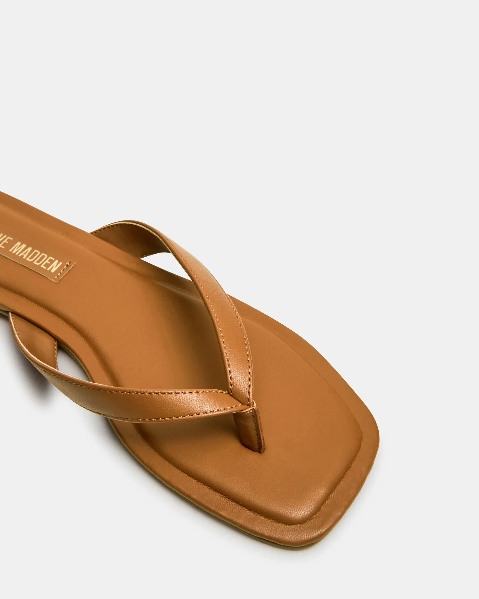 TRELLA Tan Leather Square-Toe Thong Sandals | Women's Designer Sandals | Steve Madden (Canada)